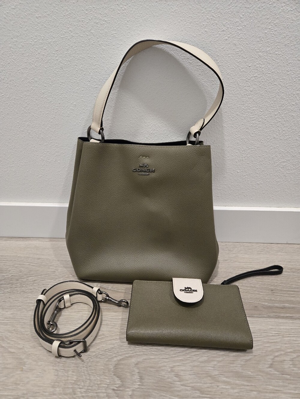 Coach Kelp Multi Colorblock Leather Shoulder Bag with Wallet and Strap